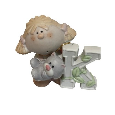 George Good Bumpkins Fabrizio Porcelain Figurine Alphabet Letter K Girl & Kitten