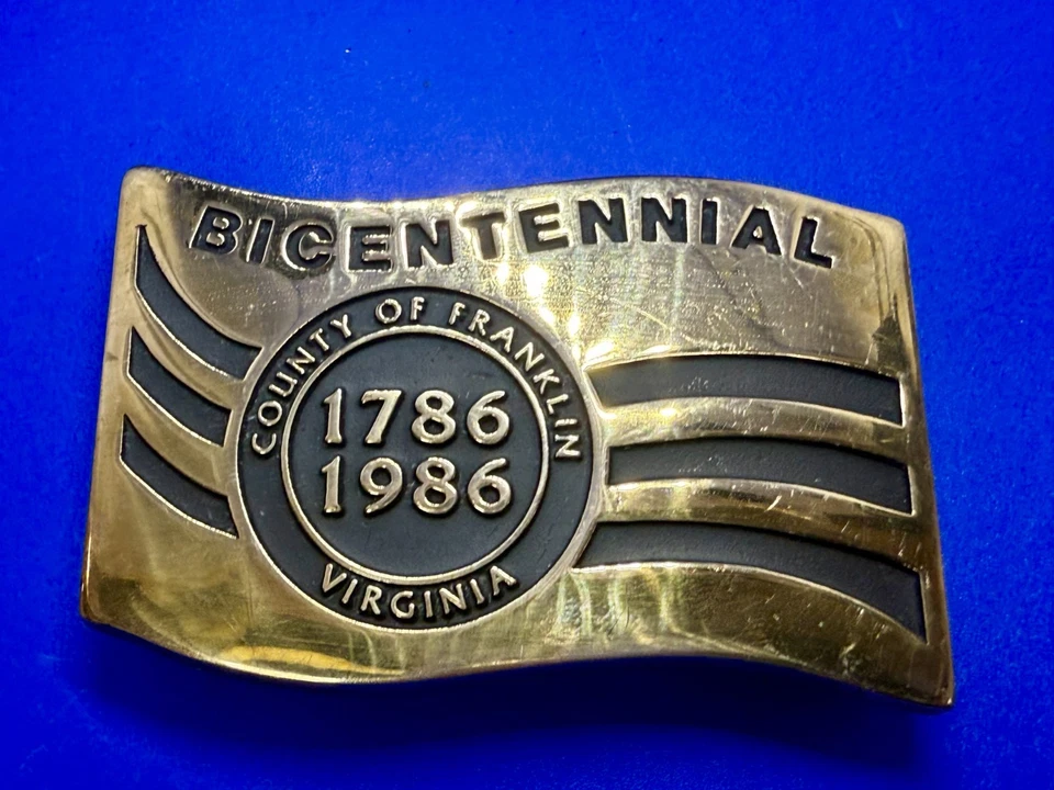 富兰克林郡弗吉尼亚州 1786 - 1986 年二百周年纯色黄铜美国皮带扣 — 第 3/4 张图片