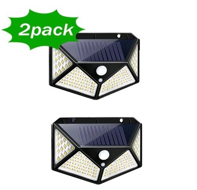 Solar Power Light 100 LEDS Motion Sensor Outdoor Security  Wall Mount 2 Pack