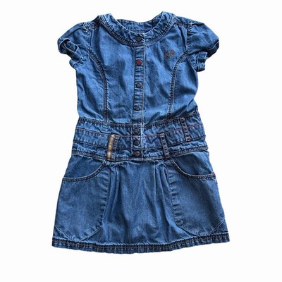 Mexx Blue Button Front Denim Dress Girls Size 6 Cap Short Sleeves and Pockets