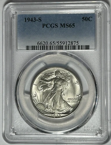 1943 S WALKING LIBERTY HALF DOLLAR PCGS MS 65