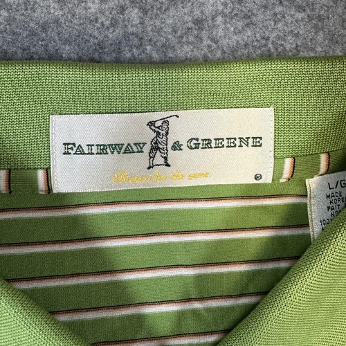 Fairway & Greene Polo Shirt Mens Large Green Striped Fisher Island Golf Cotton - Picture 4 of 9