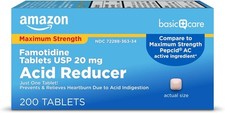 Amazon Basic Care Maximum Strength Famotidine Tablets 20 mg, Acid Reducer...