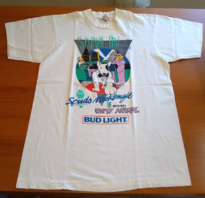 1987 Spuds Mackenzie Steppin Out Original Party Animal Bud Light White Tshirt Lg
