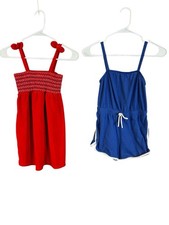 Sundress  Romper Cat  Jack Art Class Blue/Red Terry Cloth Girls Sz 8 Lot Of 2