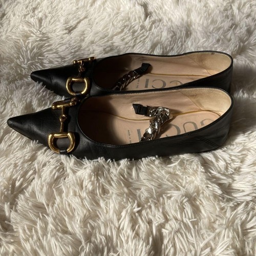 GUCCI Shoes Pumps Heel Horse bit Chain EU 37 US 7 Black Authentic - Picture 6 of 24