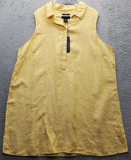 Tahari Shift Dress Women Plus 3X Yellow Linen Sleeveless Casual Collared Popover
