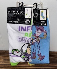 2 pair of Pixar Toy Story's socks Woody buzz light year Crew Socks 9-13 Adults