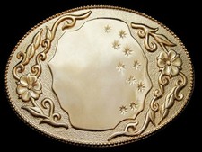 KC25144 NOS VINTAGE 1970s FLORAL DECOR w/ STARS GOLDTONE WESTERN BUCKLE