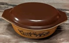 Pyrex Vintage Old Orchard 1970's 043 - 1 1/2 QT Oval Casserole Dish Lid Brown
