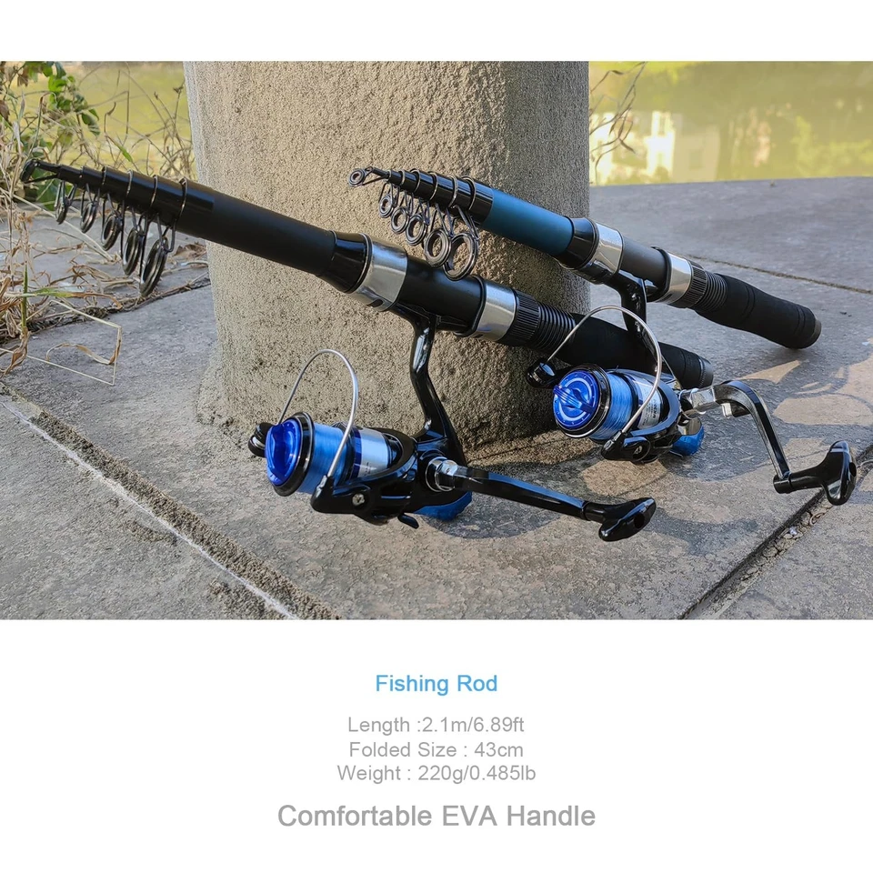 2 Pack 2.1m/6.89ft Telescopic Spinning Fishing Rod Reel Combos with Carrier B... - Image 2 of 4