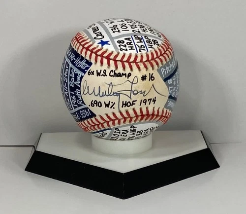 Whitey Ford Signed OAL Baseball, VCBC SuperStats, Hand Painted, JSA, HOF Yankees