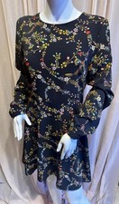 LOFT A-Line Floral Long Sleeve Dress Black Multicolor Size 6