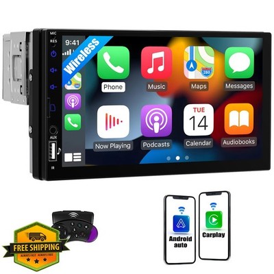 CAMECHO 7'' Single DIN Car Stereo Wireless CarPlay Android Auto