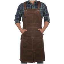 Brown Waxed Canvas Work Apron - Fully Adjustable, Waterproof
