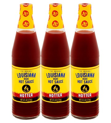 Louisiana The Perfect Hotter Hot Sauce 6 Fl Oz Pack of 3 for Heat Lovers