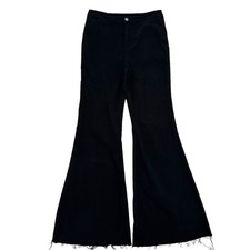 MIOU MUSE Whimsigoth Staple Y2K Black High Rise Flare Jeans Raw Hem Women Sz M