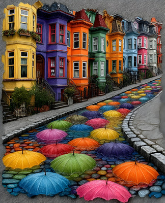 8x10 Cozy Storybook Group of Umbrellas Art Print Cottagecore - 518014208