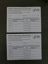 2 COVID-19 CDC Vaccination Blank Card Collector Use Only FREE SHIP