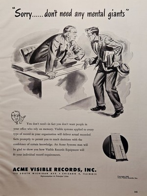 1948 Acme Systems Visible Records Equipment Print Ad - Don't Need Mental Giants
