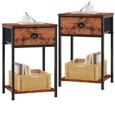 Nightstands Set of 2, Night Stand with Fabric Drawer and Storage Shelf, Bedsi...
