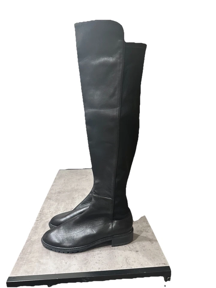 Stuart Weitzman Black Leather Knee-High Lug Sole Boots $595 Retail 38.5 US 8 - Image 4 of 4