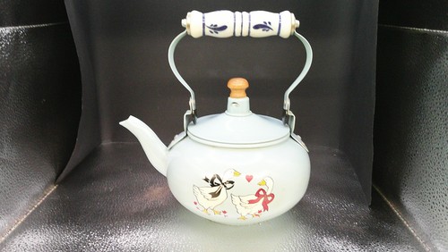 Vintage Blue Geese Goose Enamel Tea Kettle 8" X 8" Retro Kitchen Decor FREE SHIP