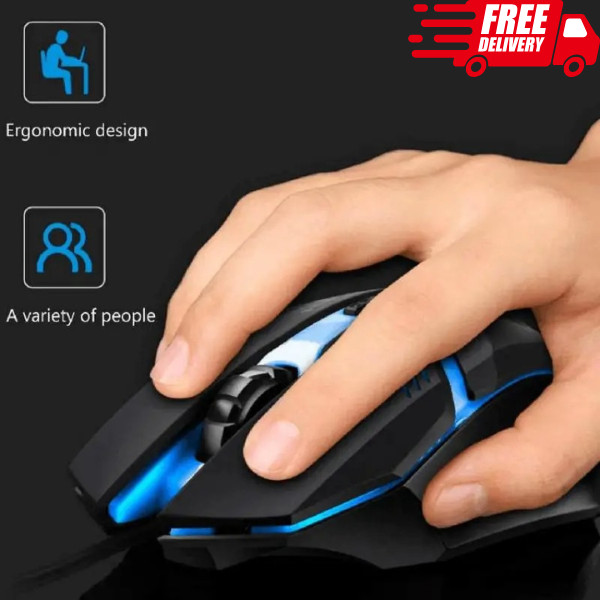 WIRED USB OPTICAL MOUSE FOR PC LAPTOP COMPUTER SCROLL WHEEL LED LIGHT BLACK MICE