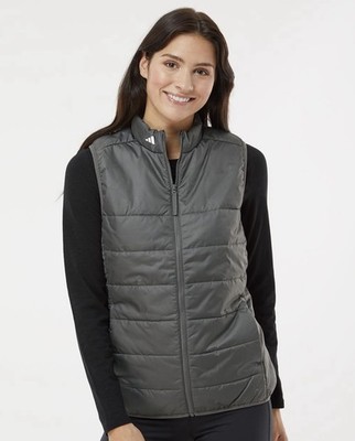 Adidas Womens Lightweight Puffer Vest A573 Gray 3-Stripe Golf Size L