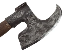 ANTIQUE MEDIEVAL GOTHIC GERMAN OR ENGLISH BATTLE AXE WAR HAMMER, MAKER MARKED.