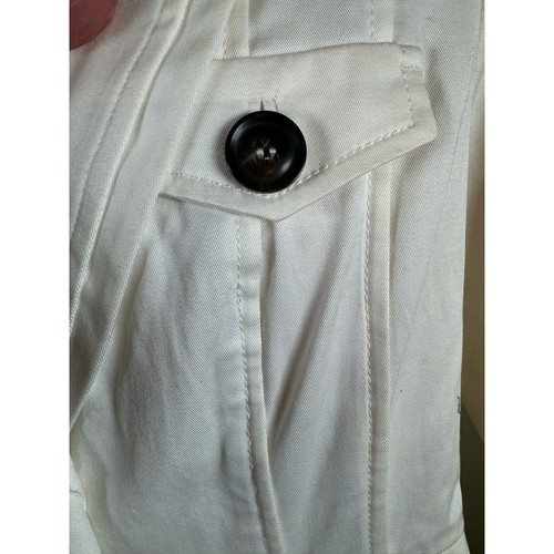MNG by Mango Womens Cotton Suit Jacket White Size 6 3 Blazer Cinched Waste - Picture 9 of 14