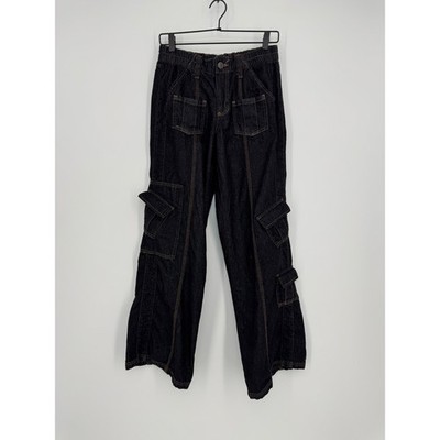 BDG Urban Outfitters Y2K Cargo Jeans Mid Rise Rinsed Black Denim Size Small