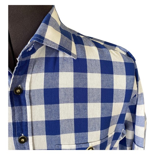 Camicia Wiesenprinz blu check tradizionale bavarese Loden cotone uomo 14,5 - 15 pollici - Foto 6 di 13