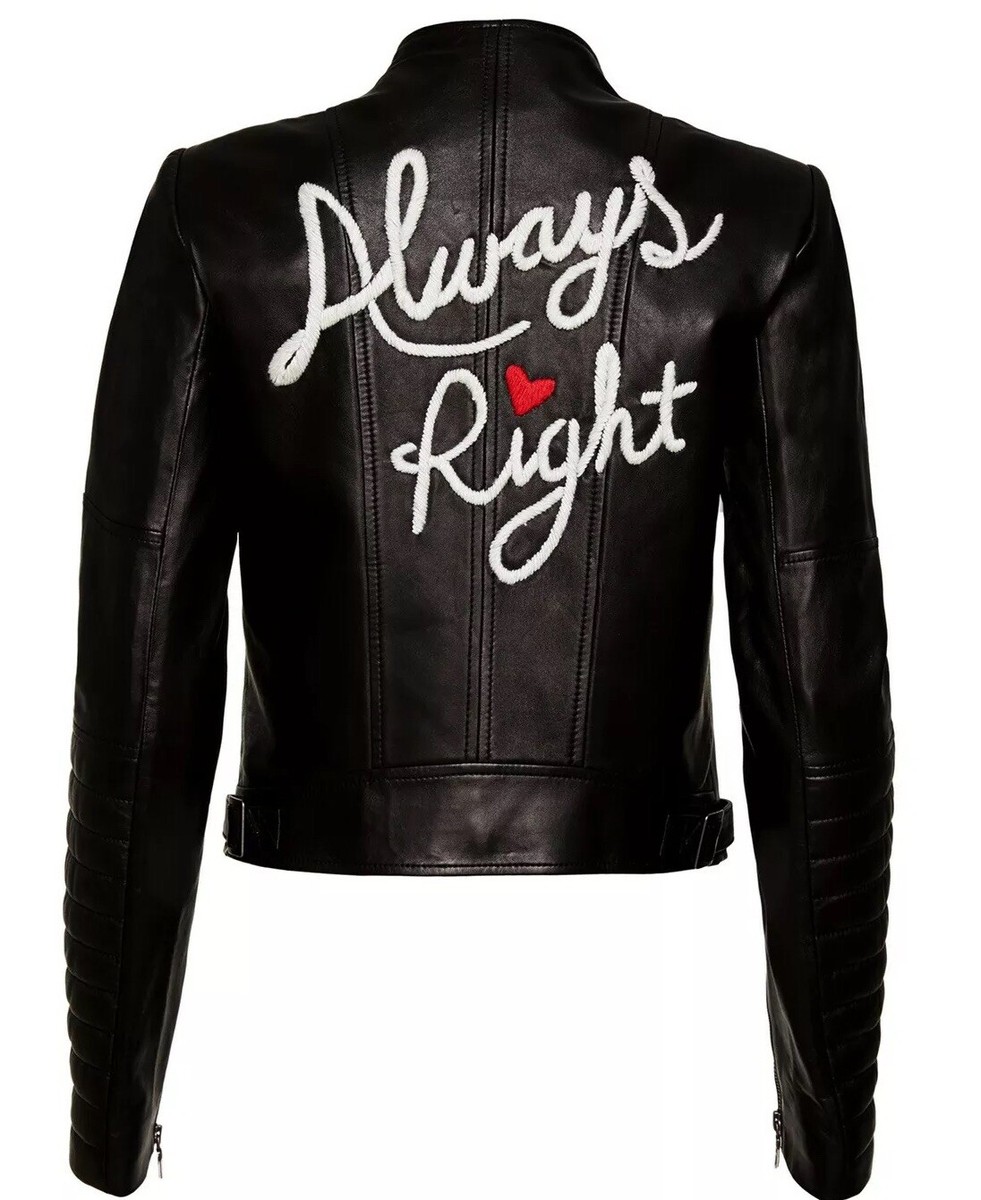 Alice + Olivia Gamma Always Right Biker Jacket Lamb Leather Black