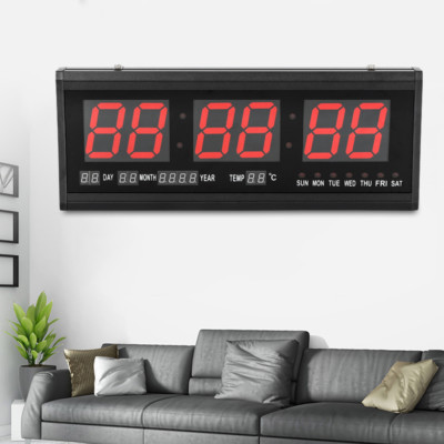 Large Jumbo Digital LED Wall Clock Desk Calendar Temperature Humidity Date DHL