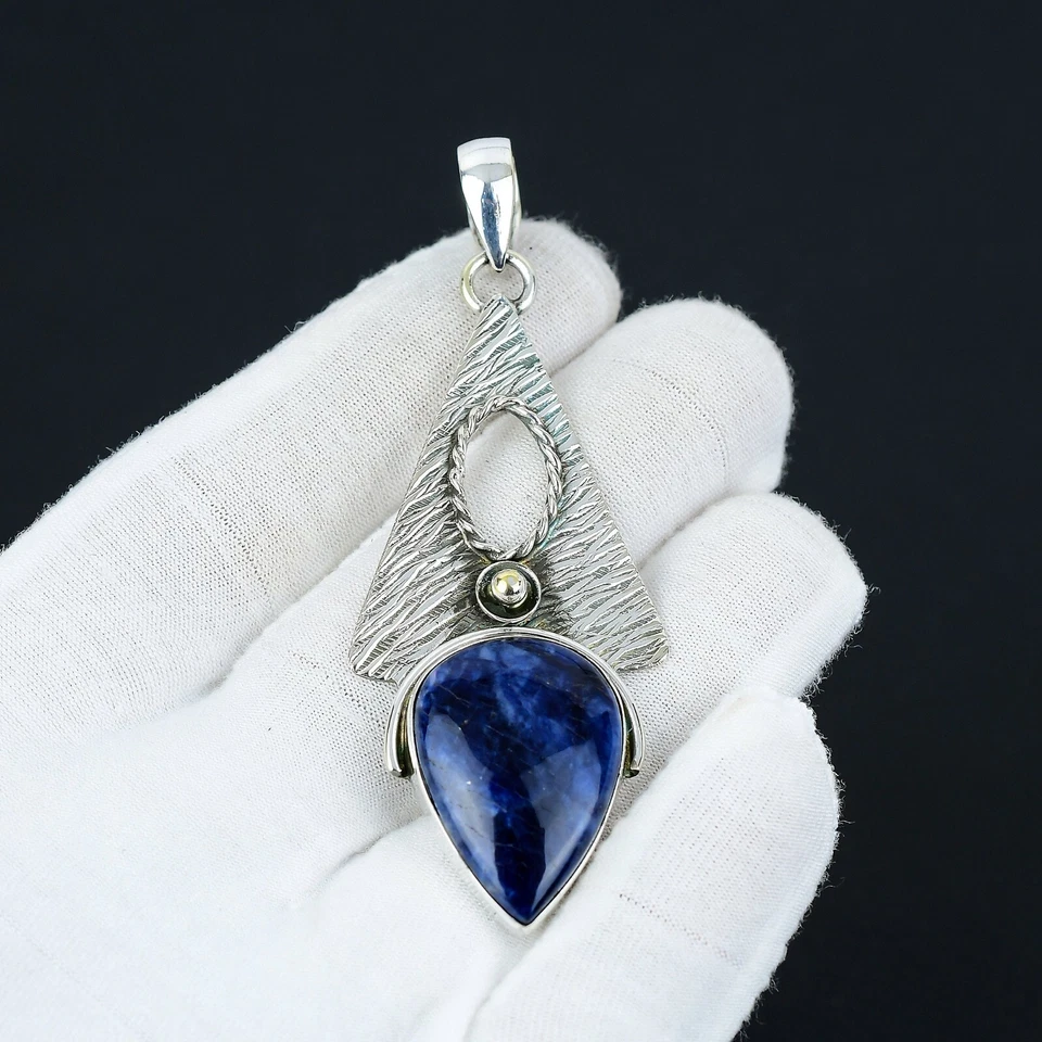 Sodalith Edelstein Anhänger Handgemacht 925 Sterling Silber Anhänger für Sie - Bild 4 von 4
