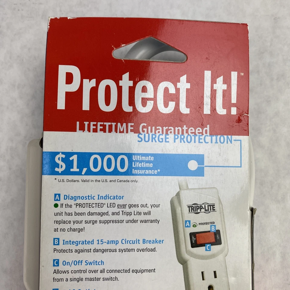 TrippLite TLP404 4 Outlet 390J Surge Protector 4ft Power Strip - Image 3 of 4