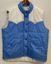 Vtg L 80s Vest Blue White Fashioned Sportwear Puff Puffer Retro Ski Hipster