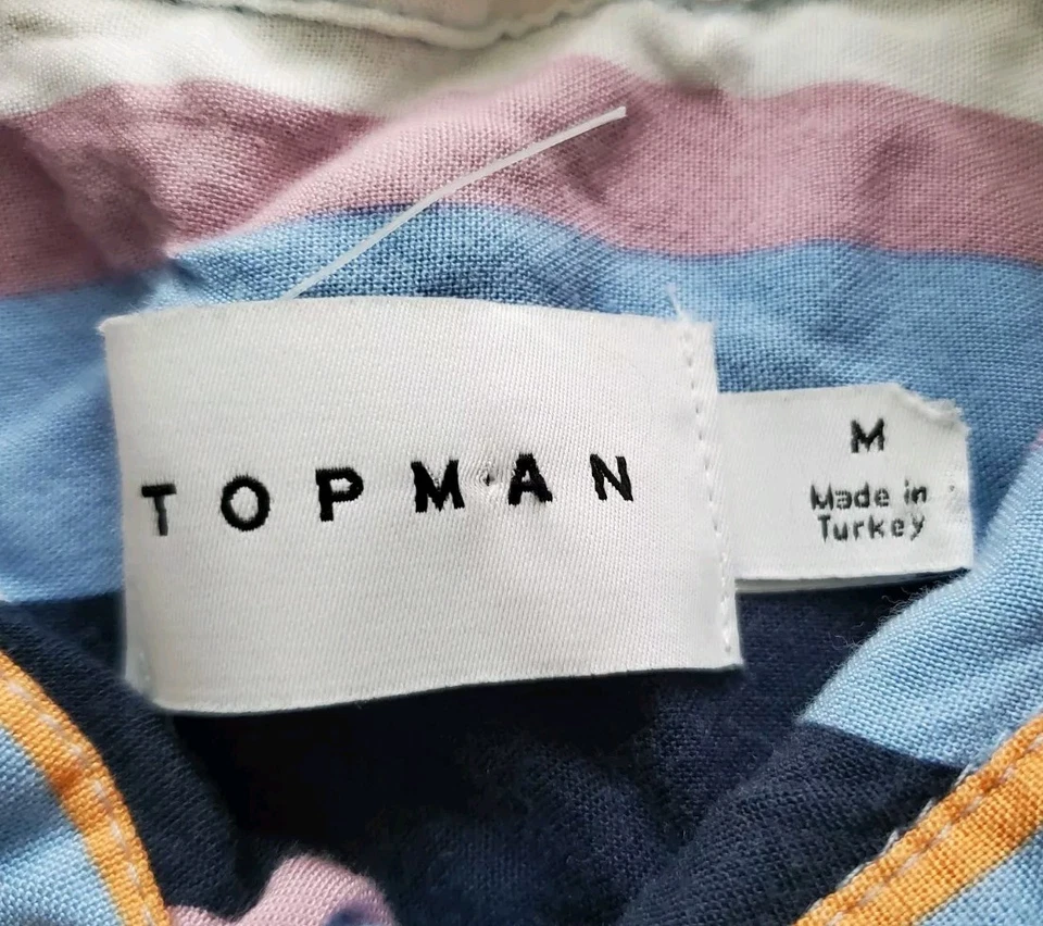 TOPMAN Striped Hawaiian Short Sleeve Men's M Bright Multicolor Turkey Made Shirt - Image 3 of 4