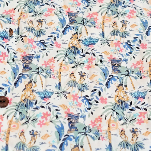 Mens Caribbean Hawaiian Hula Girl Tiki Beach Woven Button Up Camp Shirt Medium - Picture 7 of 15