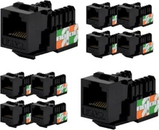 Logico KJ6224 8P8C Keystone Jack Cat6 Black Network Ethernet 110 Punchdown 10pcs