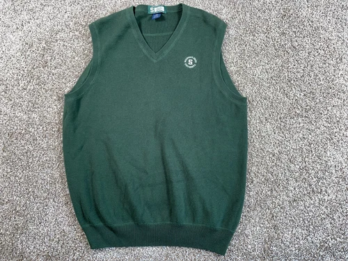 Michigan State Spartans Golf V-Neck Sweater Vest Adult Large Green Cotton Knit