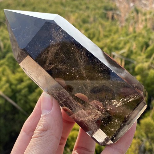 0.88LB Natural Smokey quratz Crystal Obelisk ReikiTower Crystal Wand Point - Picture 2 of 18