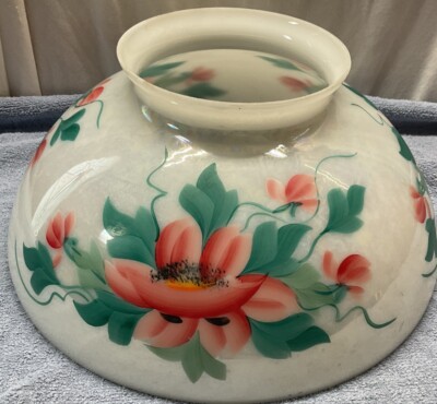 Large vintage Pearlized Hand painted Lamp Shade 14  Fitter 8  Height Excellent