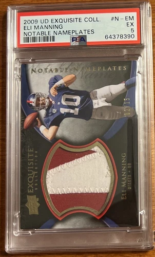2009 upper deck exquisite football Eli Manning Notable Nameplates /15 Patch