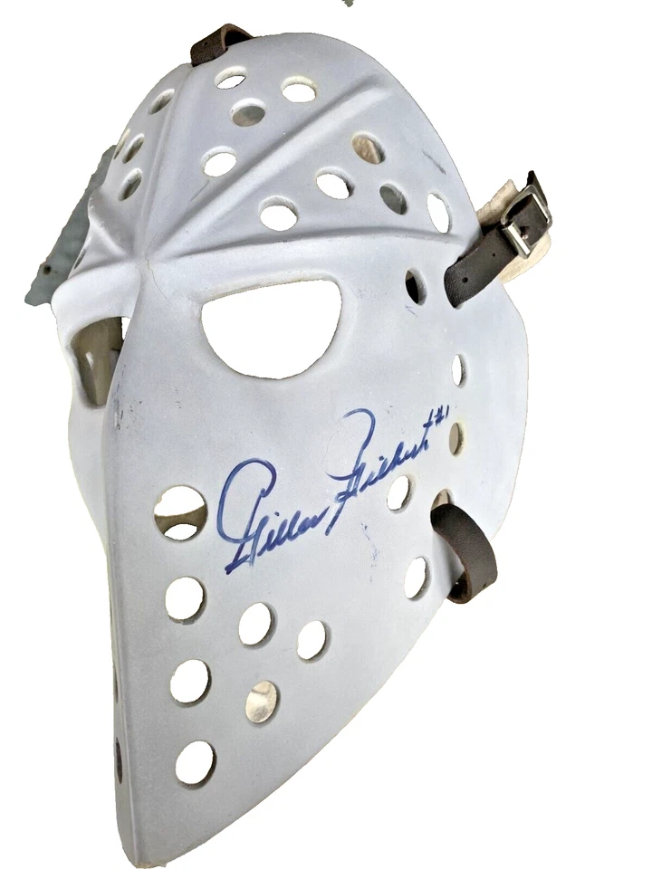 Máscara y correas vintage firmadas por Gilles Gilbert Fibrosport Boston Bruins Foto 2 de 4