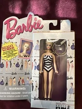 Vintage 1995 Barbie 4" Keychain-Blonde Hair-Black/White Swimsuit-Basic Fun
