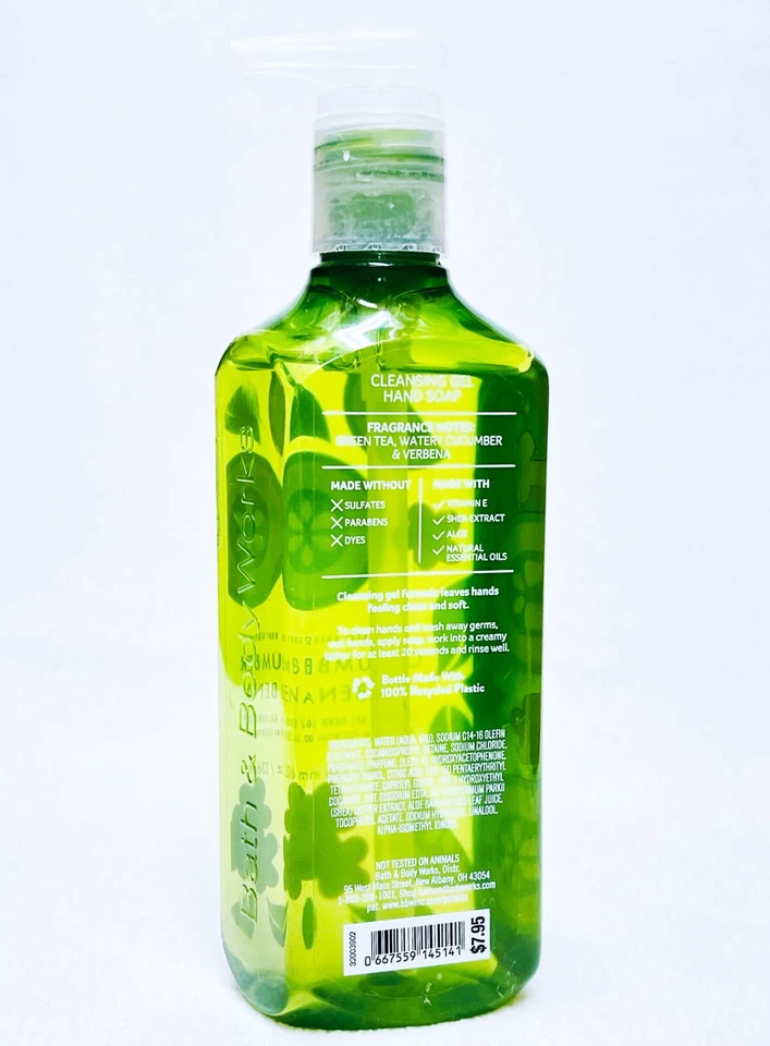 3 Bath & Body Works CUCUMBER VERBENA Cleansing Gel Hand Soap 8.0 oz - Image 2 of 2