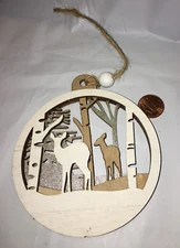CHRISTMAS TREE ORNAMENT WOOD SILVER DEER ELK HUNTING NATURE HOLIDAY DECOR 3 3/4"