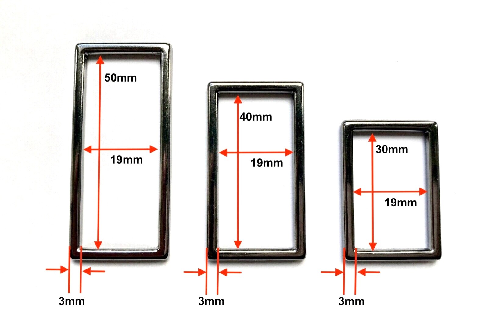 50mm 40mm 30mm Rectangle Rings Loops Metal Gunmetal Rectangular D Ring ...